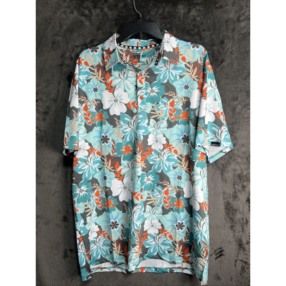 Tattoo Golf Polo‎ Shirt Mens Large Aloha Series Floral Performance Hawaiian